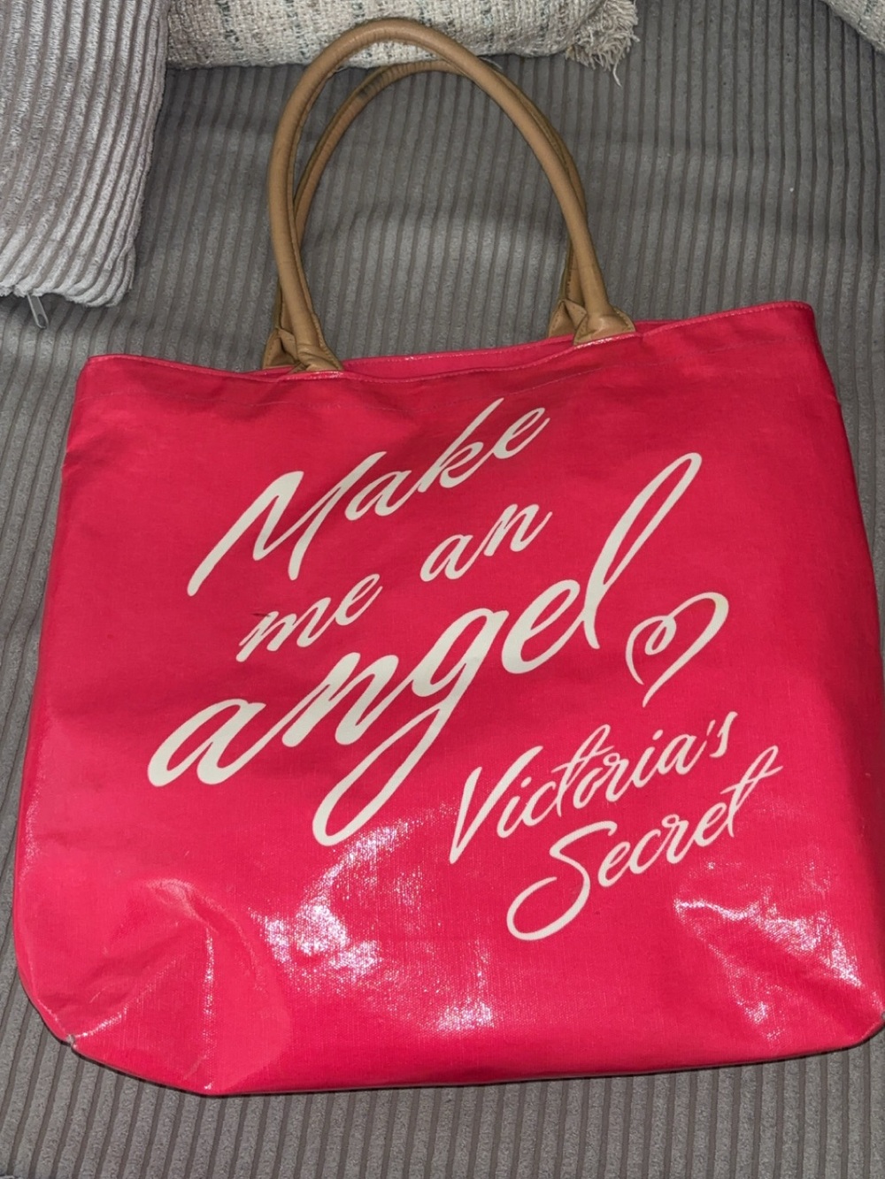 Victoria's Secret Hot Pink Tote with Tan Handles